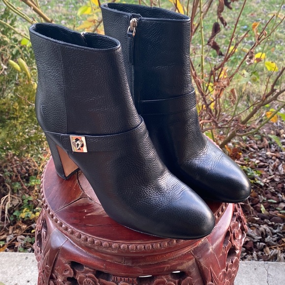 KATE SPADE Thatcher Twistlock Mini Pebble Leather Ankle black Boots SIZE 10 B ๐ค๐ค - Picture 9 of 12